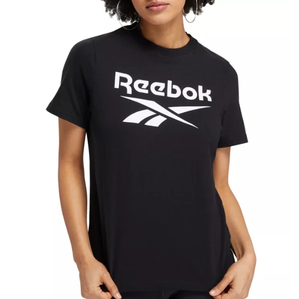 REEBOK Women's Short Sleeve Logo Graphic T-Shirt Black Medium